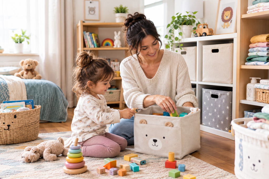 Kids and baby products including clothing, toys, feeding supplies, travel gear, school essentials, and safety items.